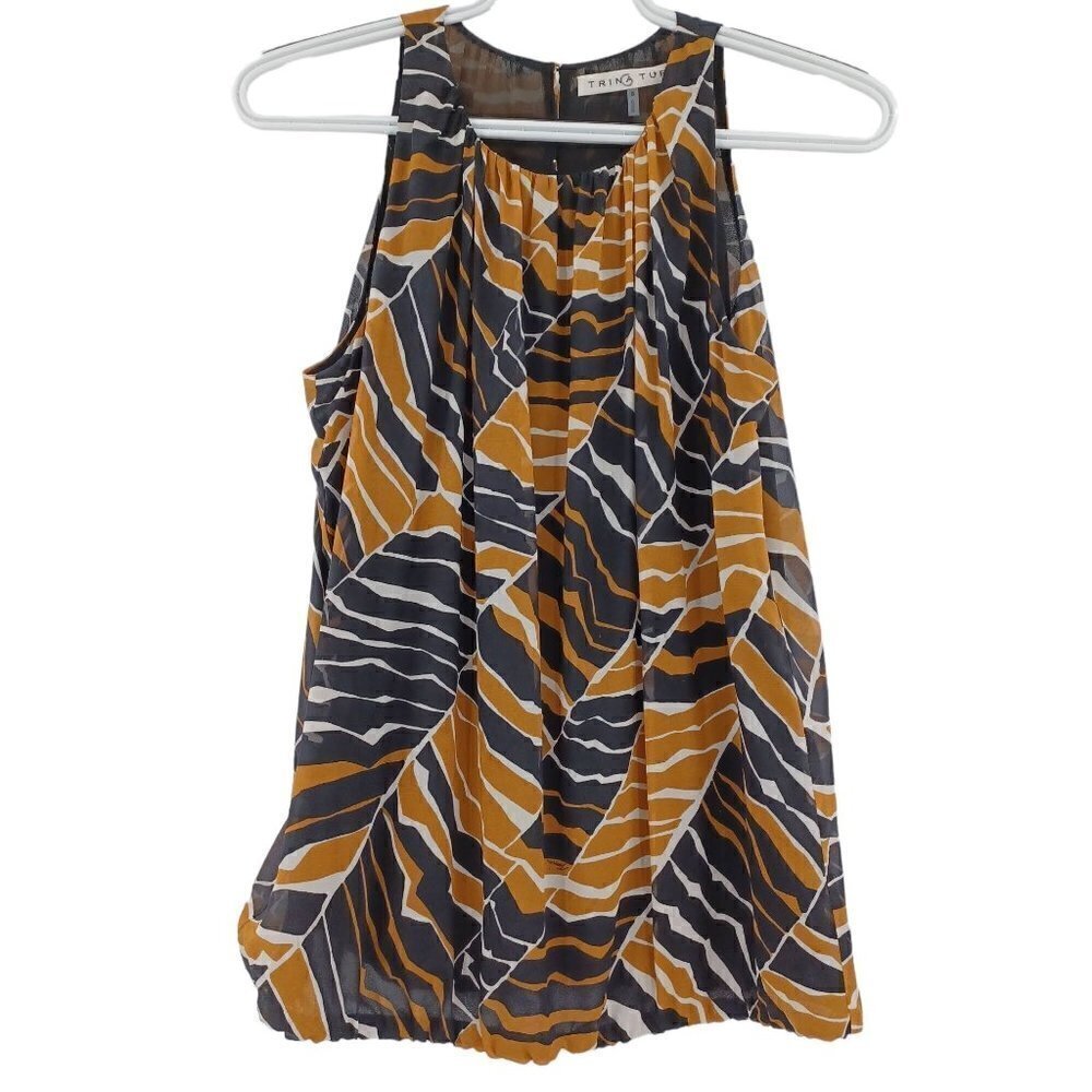 Trina Turk Bella Printed Silk Sleeveless Blouse Women's S Abstract Chiffon Artsy